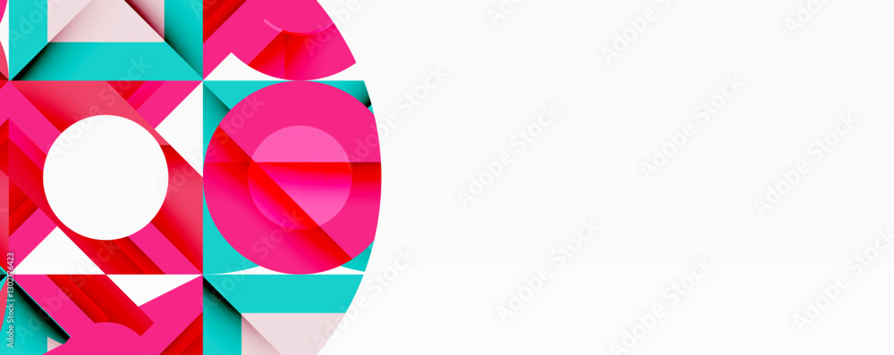Poster abstract geometric composition with interlocking circular and angular shapes, featuring smooth gradi