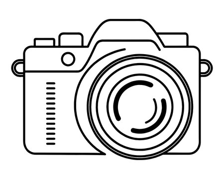 Fototapeta ズームレンズを取り付けたデジタル一眼レフカメラのシンプルな黒い線画イラスト　透過背景の切り抜き