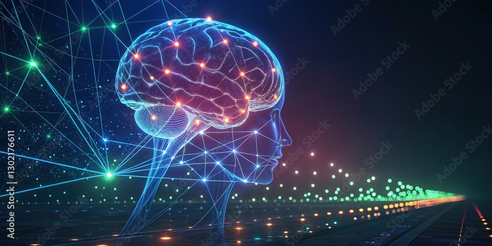 Poster a digital representation of the human brain, symbolizing intelligence, technology, and innovation. t