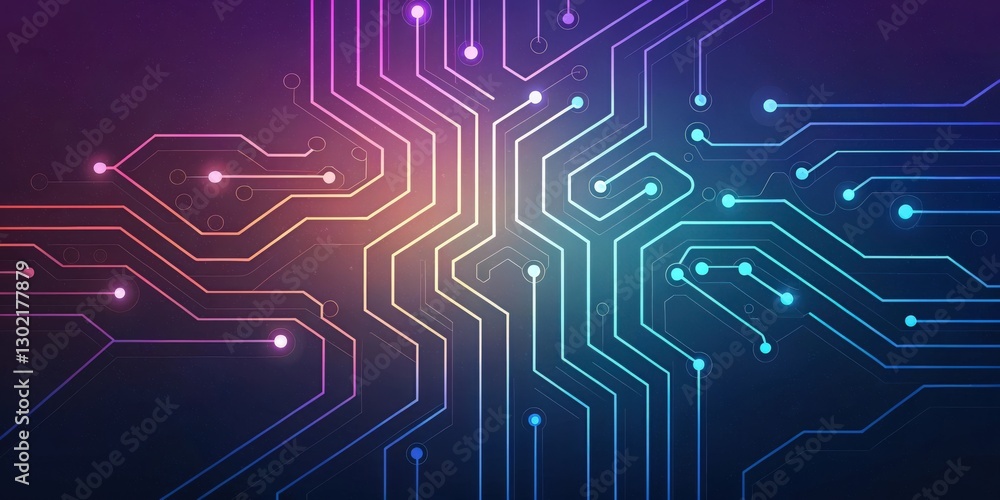 Poster a digital circuit board with interconnected pathways and glowing lights