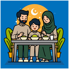 Muslim Family Iftar or Breakfasting