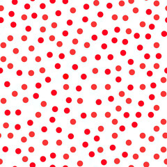 White and red abstract geometric polka dot seamless pattern Small red flat silhouette, chaotic circles, polka dots on white background Two-tone minimalist design