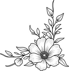 Floral Corner Line Art outline Illustration