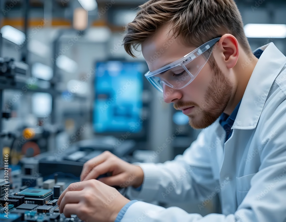 Aufkleber Engineer Working on Circuit Board in High-Tech Laboratory Setting