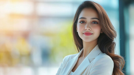 Obraz premium young indian business woman standing at office