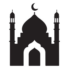 Silhouette of Islamic Mosque Moon And Star For Logo Elements