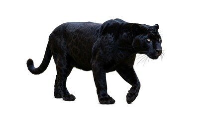Obraz premium Majestic Black Panther Walking Isolated on White Background Wild Cat Big Cat