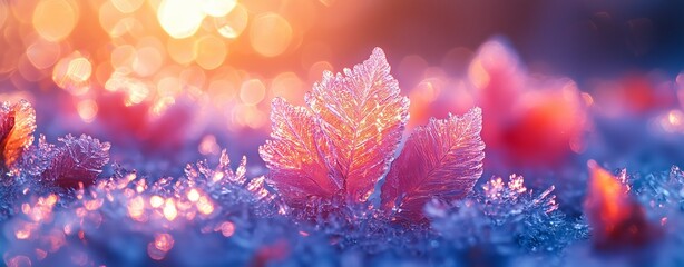 Fototapeta premium Colorful macro photography of a crystalline frost pattern forming