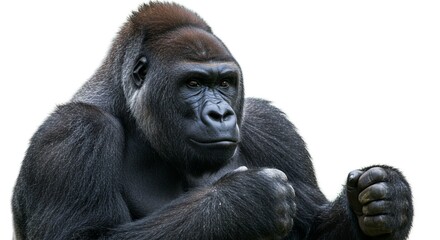 Obraz premium Powerful Western Gorilla Portrait Isolated on White Background Close Up