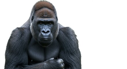Fototapeta premium Powerful Western Lowland Gorilla Portrait Isolated on White Background Wildlife Photography