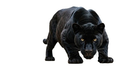 Majestic Black Panther Approaching Powerful Wild Cat Image Isolated on White