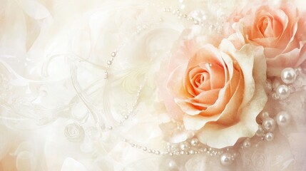 Soft Watercolor Roses in Blush and Ivory Tones, Intertwined with Delicate Pearls and a Soft Gradient Background, Perfect for Bridal Invitations, Elegant Stationery, and Luxury Product Packaging.