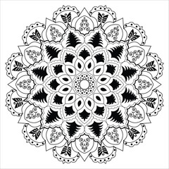 Print Simple Mandala Shape for Coloring vector isolated on white background