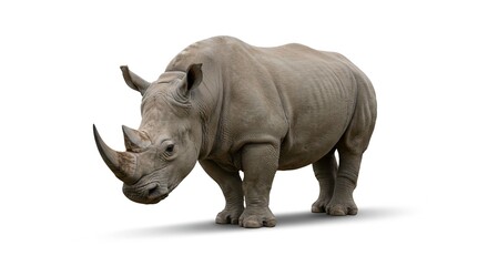 Fototapeta premium Majestic White Rhinoceros Powerful African Wildlife Isolated on White Background