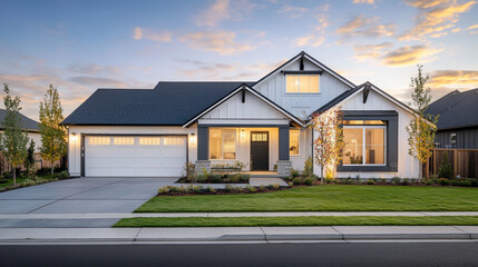 a beautiful home in the mountains at sunset