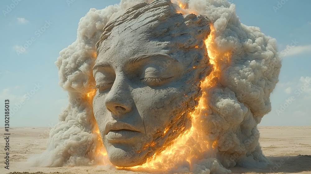 Poster captivating image of a face surrounded by flames creating a dramatic and intense visual effect of fi