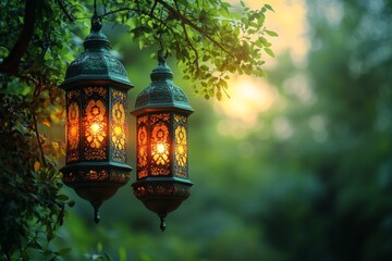 Hanging Lanterns Amidst Greenery