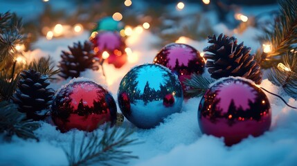 Christmas Ornaments in Snow