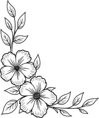 Floral Corner Line Art outline Illustration