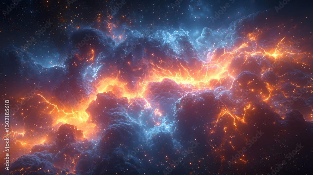 Poster enchanting nebula with a multitude of stars sparkling amidst colorful gas clouds in the expansive un