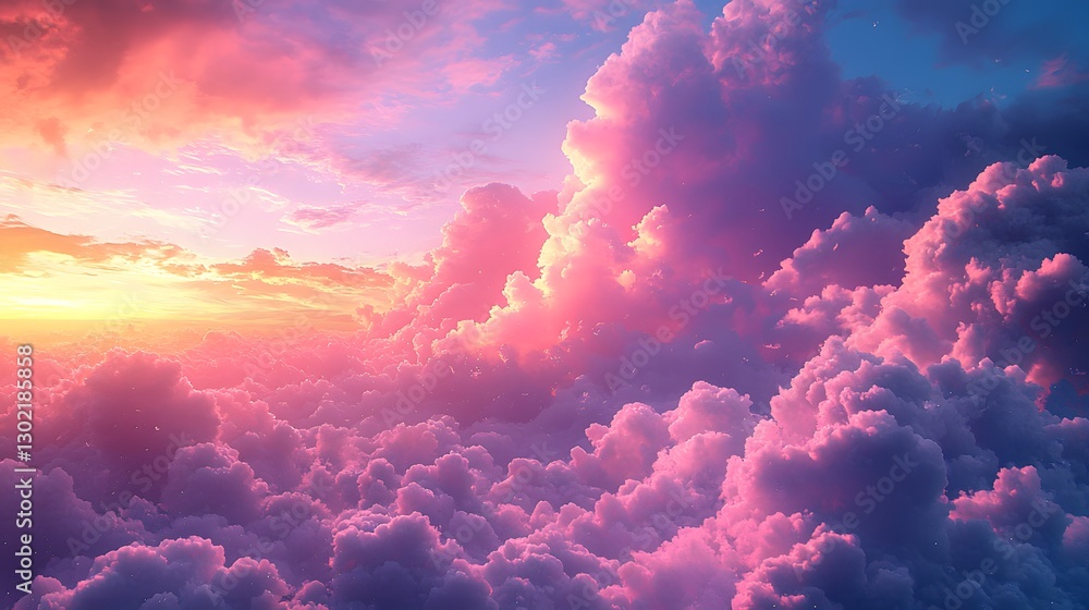 Poster captivating sunset over a soft layer of clouds with rich colors lighting up the sky in a stunning an