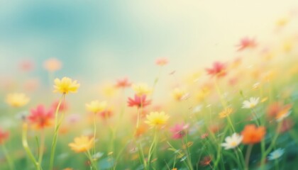 Naklejka premium dreamy flower spring or summer background with glimmering sunlight, ethereal petals, and prismatic sparkle in a magical meadow