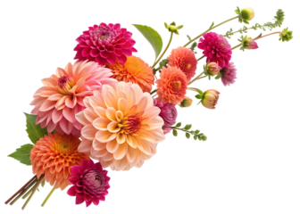 cascading brightly colored flower arrangement isolated on white background 