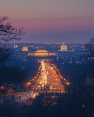 Naklejka premium Evening view of iconic Washington landmarks.