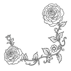 Floral Corner Line Art outline Illustration