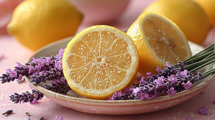 Lemon and lavender minimalist wallpaper for design and text placement