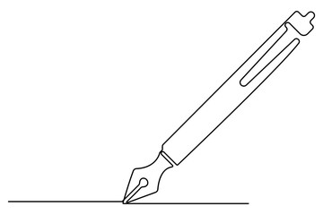 Continuous one line drawing of pen writing symbol outline vector illustration