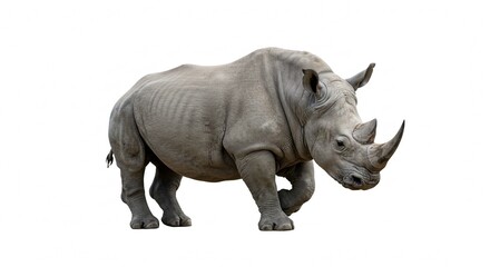 Fototapeta premium Majestic White Rhinoceros Powerful African Wildlife Animal Isolated on White Background