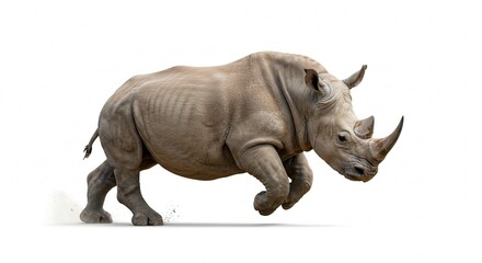 Obraz premium Powerful White Rhinoceros Charging Wildlife Animal Running Isolated on White Background