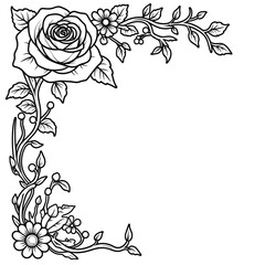 Floral Corner Line Art outline Illustration