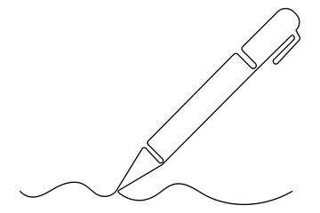 Obraz premium Continuous one line drawing of pen writing symbol outline vector illustration
