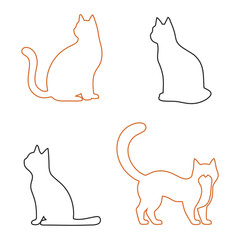 Four cute cat icons. Two ginger cats. Two black cats.
