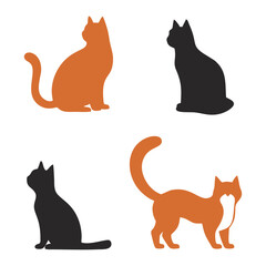 Four cute cat icons. Two ginger cats. Two black cats.