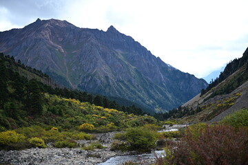mountain landscape with lake and mountains