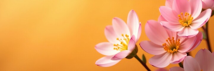 Fototapeta premium Close-up of delicate pastel flowers contrasting with orange backdrop, delicate, close-up