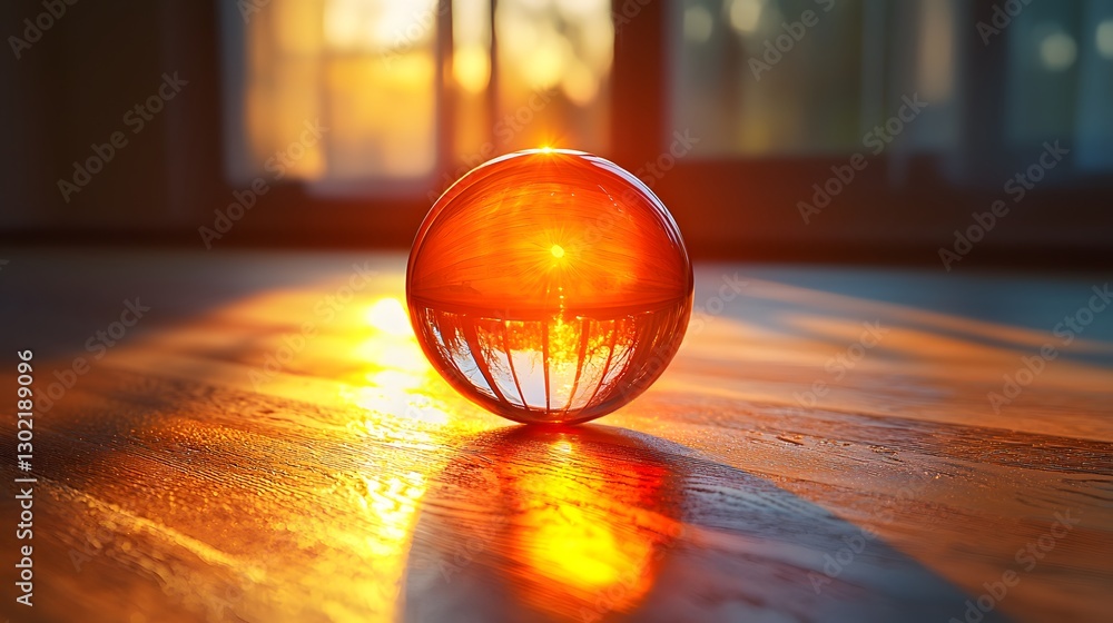 Aufkleber elegant glass ball positioned on a table reflecting light and surroundings in a captivating display 