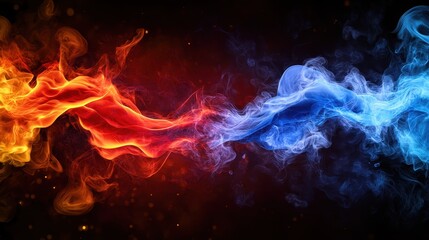 Fototapeta premium Swirling fire and ice smoke collide in vibrant contrast