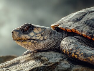 Naklejka premium Turtle on Rock Close Up