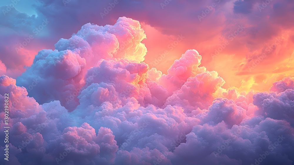 Poster enchanting colorful sky with fluffy clouds blending together creating a vivid display of colors at t