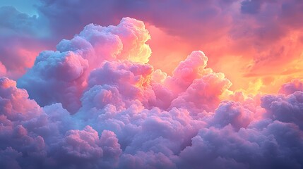 Enchanting colorful sky with fluffy clouds blending together creating a vivid display of colors at twilight