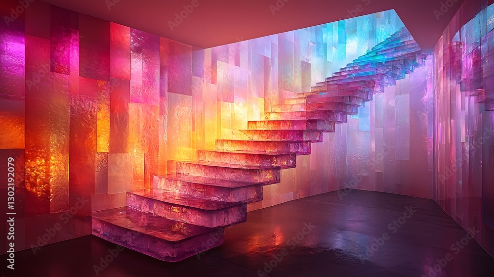Poster beautifully designed staircase in a room featuring elegant lines and soft lighting creating an invit