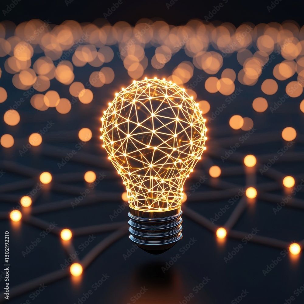 Poster tech elements innovation friendly investment concept. lightbulb made of glowing wireframe against a 