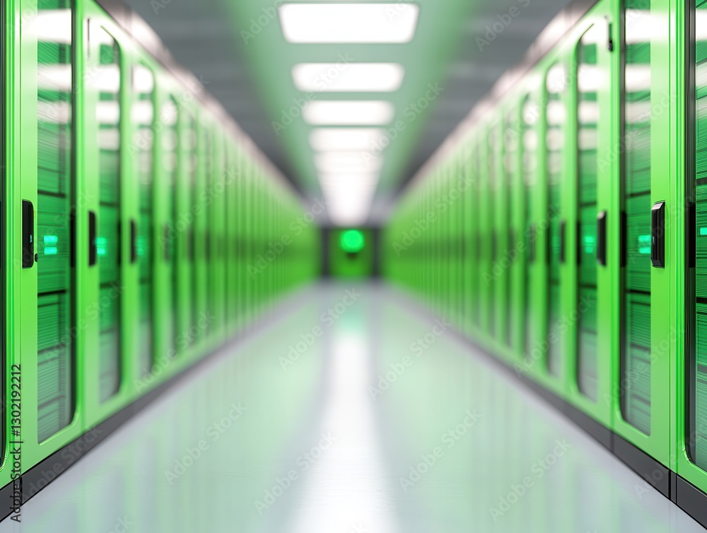 Poster tech elements innovation friendly investment concept. modern data center corridor with green server 