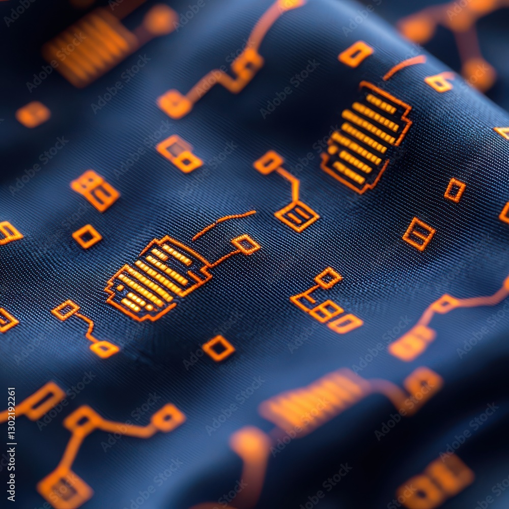 Poster tech elements innovation friendly investment concept. close-up of a fabric featuring a circuit board