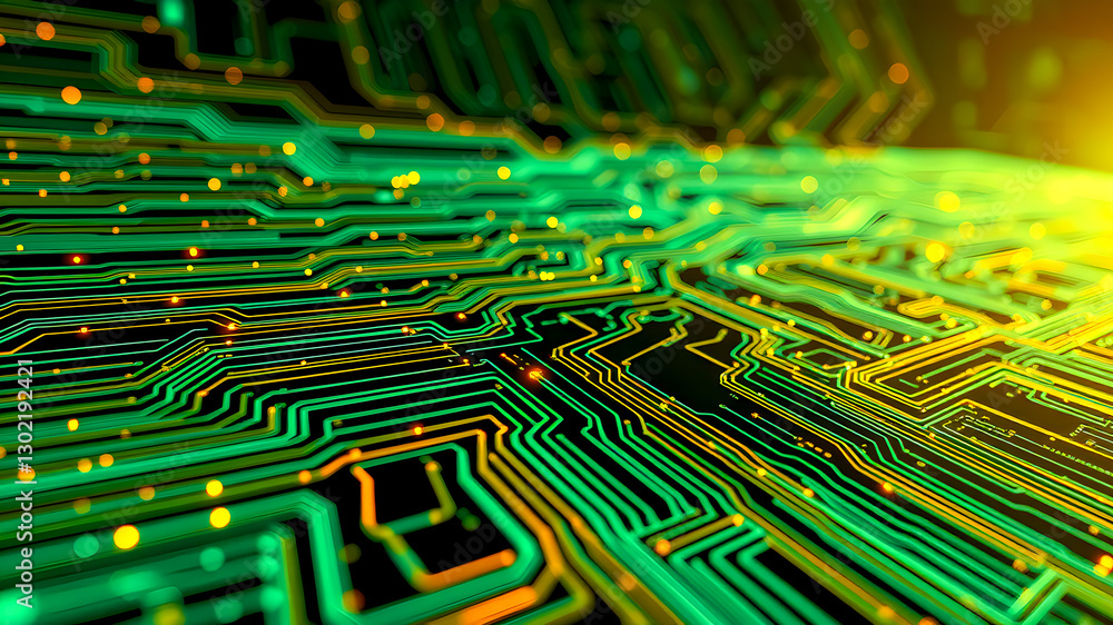 Poster circuit board close-up. technology background. 3d rendering