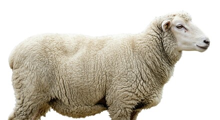 Fototapeta premium Fluffy White Sheep Profile Farm Animal Wool Texture Isolated on White Background